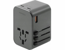 Nabíjačka Energea Nabíjanie ENERGEA. sieť. 1xUSB+2xUSB-C PD-PPS-QC 3.0 65W 1A2C adaptér 4v1 US/UA/EU/UK šedá/gunmetal Adaptér Travelworld GaN65W