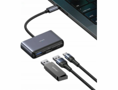 USB HUB Usams USAMS Adaptér HUB 5v1 USB 2.0/USB 3.0/USB-C/TF/SD šedá/tmavo šedá SJ628HUB01 (US-SJ628)