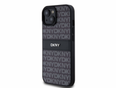 DKNY DKHCP15SPRTHSLK iPhone 15 / 14 / 13 6.1 čierno/čierne pevné púzdro Kožený mono pruh a kovové logo