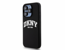 DKNY tekuté silikónové biele tlačené logo MagSafe - púzdro na iPhone 15 Pro (čierne)