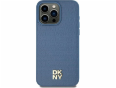 DKNY DKHMP15SPSHRPSB iPhone 15 / 14 / 13 6.1 modro/modré pevné puzdro Kožený vzor Kovové logo MagSafe