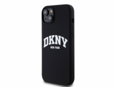 DKNY Tekuté silikónové DKNY biele tlačené logo MagSafe - púzdro na iPhone 15 Plus / 14 Plus (čierne)