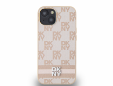 DKNY DKHCP15SPCPTSSP iPhone 15 / 14 / 13 6.1 ružové/ružové pevné puzdro Kožený kockovaný mono vzor a tlačené pruhy