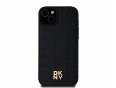 DKNY DKHMP15MPSHRPSK iPhone 15 Plus / 14 Plus 6.7 čierno/čierne pevné púzdro Kožený Monogram Vzor Kovové Logo MagSafe