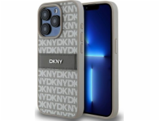 DKNY DKHCP15LPRTHSLE iPhone 15 Pre 6.1 béžové/béžové pevné puzdro Kožený mono pruh a kovové logo