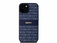 DKNY DKHCP15SPRTHSLB iPhone 15 / 14 / 13 6.1 modro/modré pevné puzdro Kožený mono pruh a kovové logo