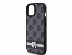 DKNY DKHCP15SPCPTSSK iPhone 15 / 14 / 13 6.1 čierno/čierne pevné puzdro Kožený kockovaný mono vzor a tlačené pruhy