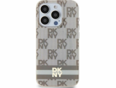 DKNY DKHMP14SHCPTSE iPhone 14 / 15 / 13 6.1 béžový/béžový pevný obal IML kockovaný mono vzor a tlačené pruhy MagSafe