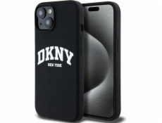 DKNY Tekutý silikónový biely tlačený log MagSafe - Puzdro pre iPhone 14/15/13 (čierne)