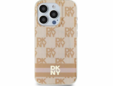 DKNY DKHMP15SHCPTSP iPhone 15 / 14 / 13 6.1 ružové/ružové pevné puzdro IML kockovaný čiernobiely vzor a tlačené pruhy MagSafe