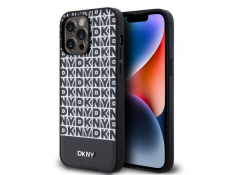 DKNY DKHMP15XPSOSPK iPhone 15 Pro Max 6.7 čierno/čierne pevné puzdro Kožený tlačený vzor Kovové logo MagSafe