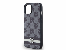 DKNY DKHCP14SPCPTSSK iPhone 14 / 15 / 13 6.1 čierno/čierne pevné puzdro Kožený kockovaný mono vzor a tlačené pruhy