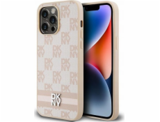 DKNY DKHCP14XPCPTSSP iPhone 14 Pro Max 6,7 ružové/ružové pevné púzdro Kožený kockovaný mono vzor a tlačené pruhy