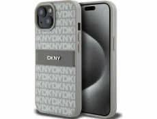 DKNY DKHCP15MPRTHSLE iPhone 15 Plus / 14 Plus 6,7 béžové/béžové pevné púzdro Kožený mono pruh a kovové logo