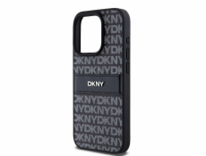 DKNY DKHCP14XPRTHSLK iPhone 14 Pro Max 6.7 čierno/čierne pevné púzdro Kožený mono pruh a kovové logo