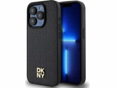 DKNY DKHMP15LPSHRPSK iPhone 15 Pro 6.1 čierno/čierne pevné púzdro Kožený vzor Monogram Kovové Logo MagSafe