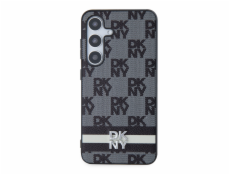 DKNY PU Leather Checkered Pattern and Stripe Zadný Kryt pre Samsung Galaxy S24+ Black