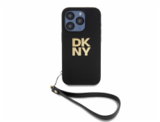 DKNY PU Leather Stack Logo Wrist Strap Zadný Kryt pre iPhone 14 Pro Max Black