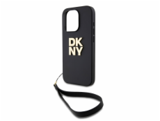 DKNY PU Leather Stack Logo Wrist Strap Zadný Kryt pre iPhone 15 Pro Max Black