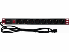 Techly Power strip Rack 1U 8x Schuko, vypínač, C14 kabel 2m