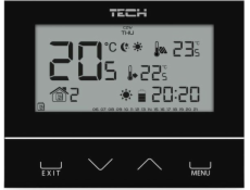 Pokojový ovladač Tech ST-293v3, černý, dvoustavový, skleněný, pod omítku