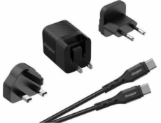 Nabíječka Energizer Energizer Ultimate - Multiplug EU / UK / US GaN 20W PD nástěnná nabíječka + kabel USB-C (černý)