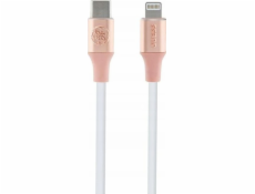 Kabel USB s logem Guess  Ebossed – kabel USB-C na Lightning certifikovaný MFi 1,5 m (růžový)