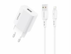 Sieťová nabíjačka VFAN E01, 1x USB, 2,4 A + kábel Lightning (biely)