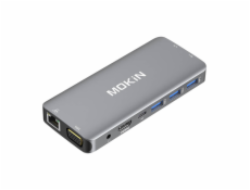 Adaptér MOKiN 10 v 1 Rozbočovač USB-C na 3x USB 3.0 + nabíjanie USB-C + HDMI + 3,5 mm audio + VGA + 2x RJ45 + čítačka Micro SD (strieborný)