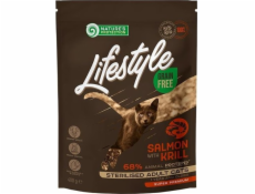 OCHRANA PŘÍRODY Lifestyle Losos bez obilovin s krillem Sterilized Adult Cat - suché krmivo pro kočky - 400 g