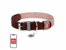 Dog collar made of natural leather and recycled material with QR code Waudog size L, width 25 mm, brown