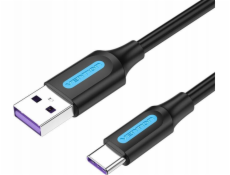 USB 2.0 A to USB-C Cable Vention CORBI 5A 3m Black PVC