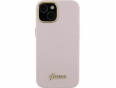 Guess  GUHCP15LSMBSLP iPhone 15 Pro 6.1 růžové/růžové pevné pouzdro Silikonové kovové logo a rámeček