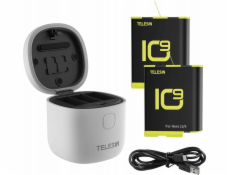 3-slot waterproof charger Allin box Telesin for GoPro Hero 9 / Hero 10 + 2 batteries (GP-BTR-905-GY-B)