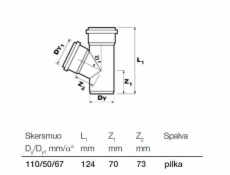 Vnitřní drenážní T-kus Wavin, O 50/110 mm, 67°