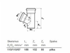 T-kus pro vnitřní kanalizaci Wavin, O 110 / 110 mm, 67°