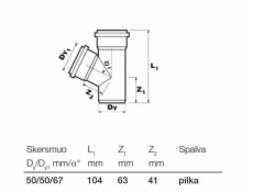 T-kus vnitřní kanalizace Wavin, O 50 / 50 mm, 67°