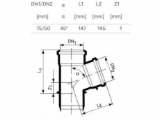 T-kus pro vnitřní kanalizaci HTplus, O 75 / 50 mm, 45°