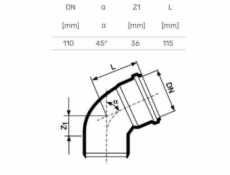 Vnitřní drenážní koleno HTplus, O 110 mm, 45°