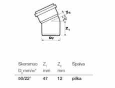 Vnitřní drenážní koleno Wavin, O 50 mm, 22°