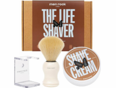 MenRock The Life Shaver Sandalwood set krém na holení 100 ml + štětka na holení + stojánek na kartáčky