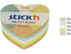 Stickn Notes srdce, 64x67mm, mix 5 barev pastel + recyklace, 250 karet. Stickn 21837