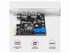 AXAGON PCEU-232RS, PCIe řadič, 2+2x USB 5Gbps port, SATA napájení, Renesas PD720201, SP & LP