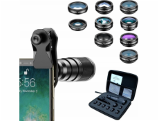 Apexel 12in1 Set objektiv 22x Tele / Fisheye / Macro 15x / Wide 0,63x / Cpl Filtr pro telefon Smartphone Apexel / Apl-22xdg9