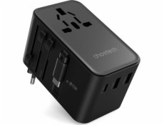 Choetech PD5022 70W cestovní adaptér EU/US/AUS/UK s vestavěným kabelem USB-C – černý