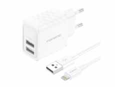 Foneng EU53 2xUSB-A, 2.4A network charger (White) + USB-A toLightning cable