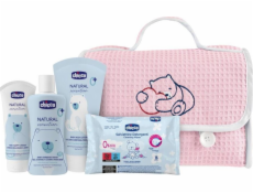 Chicco Natural Sensation Pink sada mytí těla a vlasů 200ml + tělový balzám 150ml + krém na plenky 4v1 100ml + čistící ubrousky 16ks