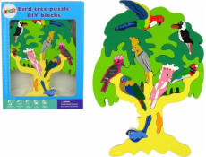 LeanToys Wooden Tree Birds Papoušci DIY Wooden Blocks Puzzle