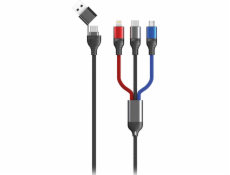 USB kabel 2GO USB-A + USB-C - USB-C + microUSB + Lightning 1,2 m černý (797361)