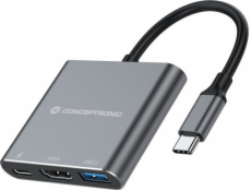 Adaptér AV Conceptronic CONCEPTRONIC Dock USB-C->HDMI,USB3.0,PD 0,25m gr